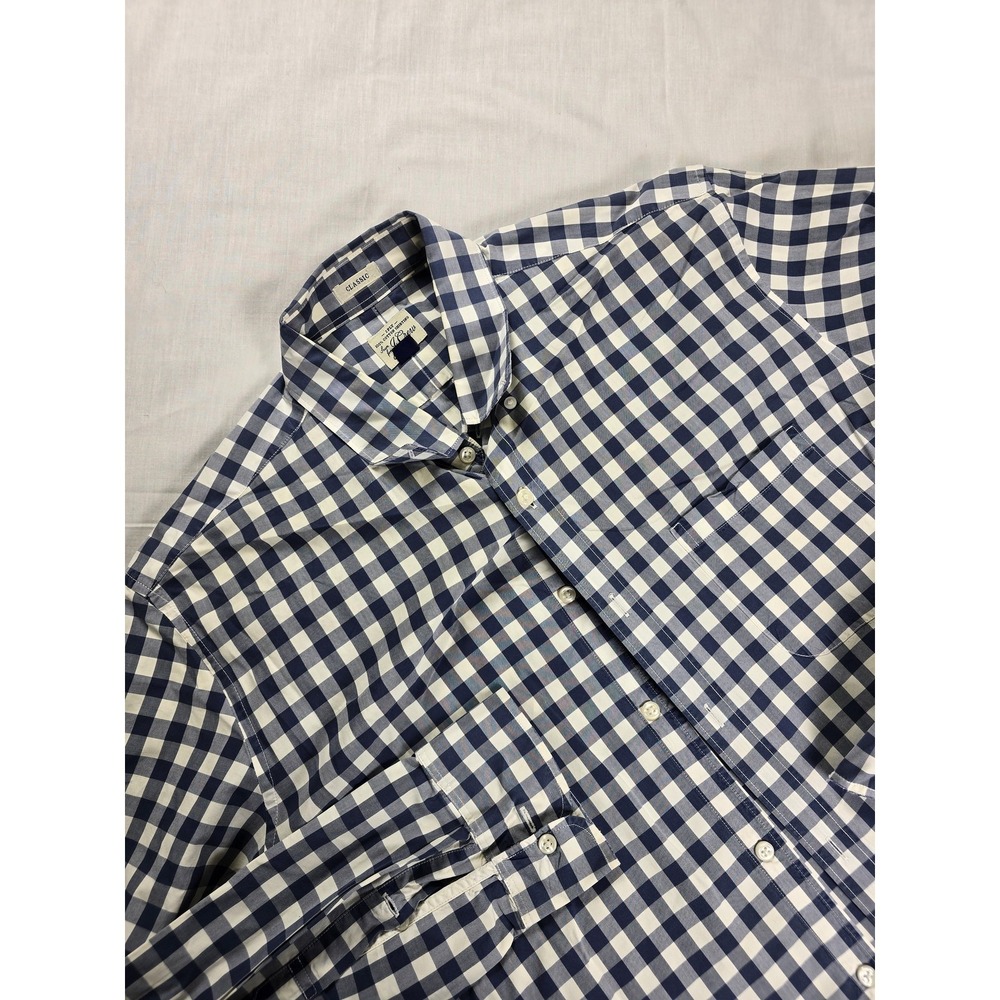 J Crew Shirt Mens Large‎ Blue White Gingham Classic Fit Button Up Long Sleeve